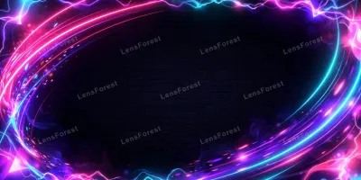 Neon Black Friday sale background with glowing pink, purple and cyan neon light streaks on a black canvas, large empty copy space for text