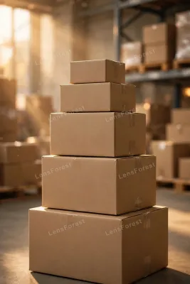 A neat stack of delivery parcels and cardboard boxes ready for shipping, with labels and packing tape